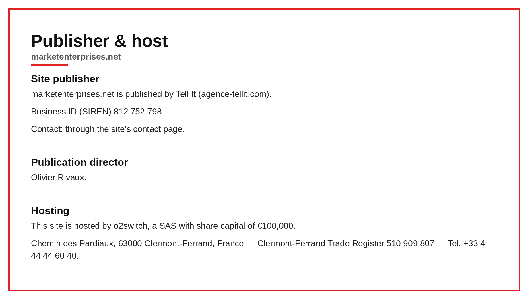 Legal notice — publisher and host