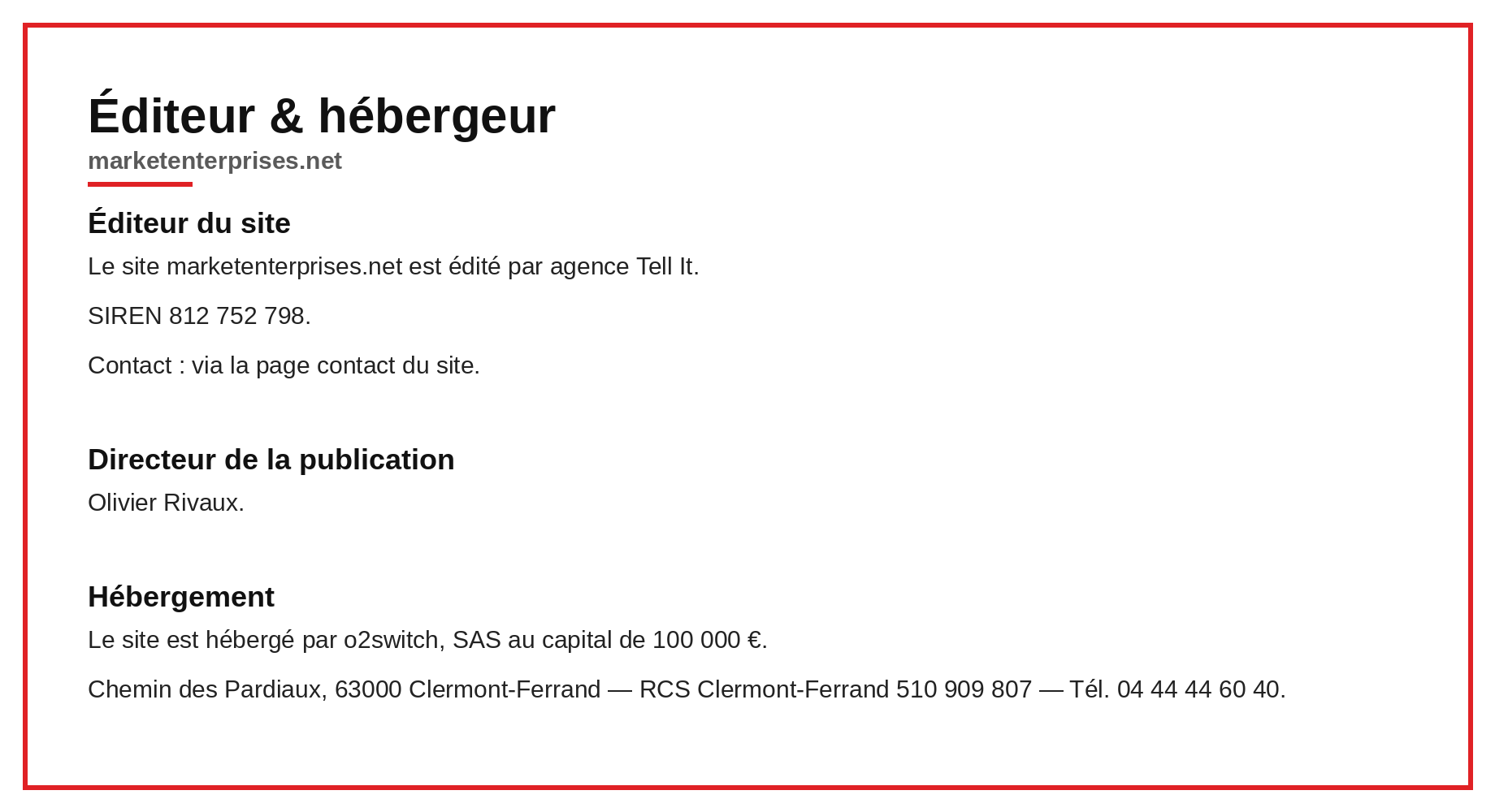 Mentions légales — éditeur et hébergeur