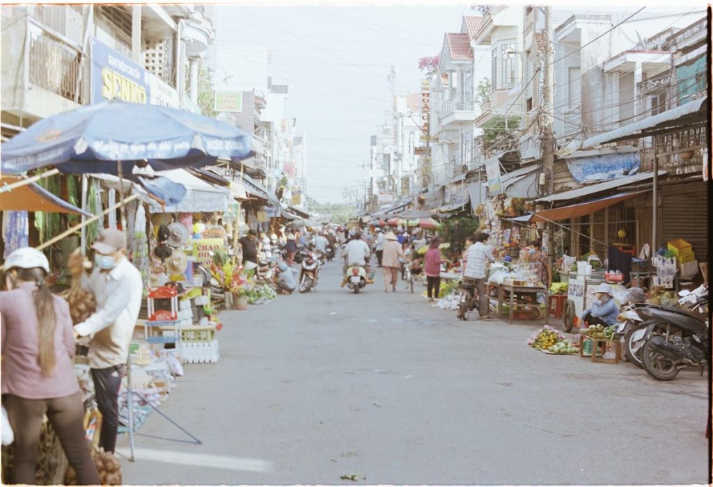 Busy local shopping street in a foreign market